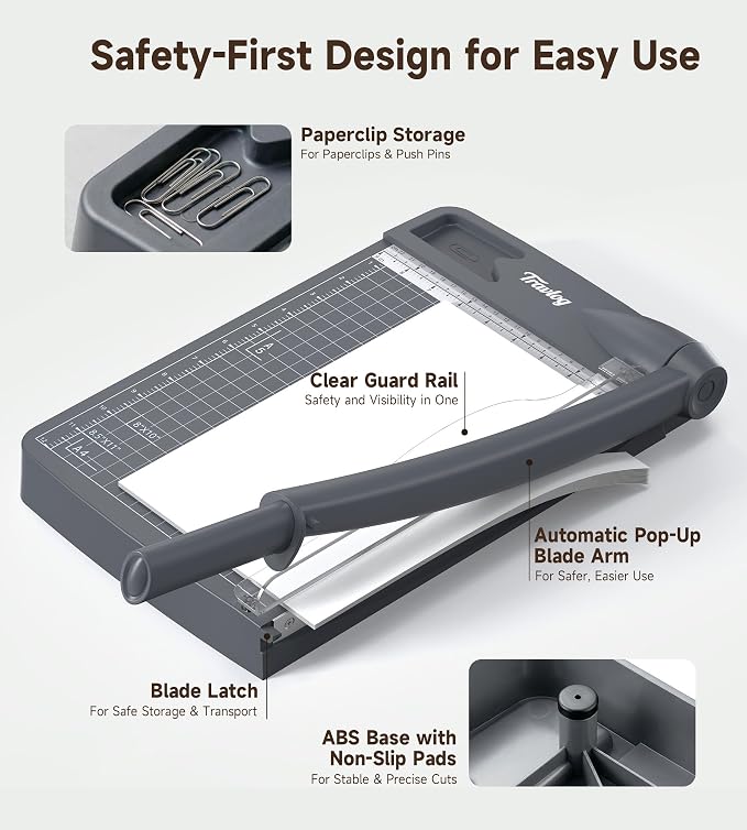 12 Inch Guillotine Paper Cutter, 12 Sheet Heavy-Duty Paper Trimmer | Precision Inch &CM Scale, Safety Blade Lock, Paper, Cardstock & Photo Trimming, Scrapbooking Craft, Home, Office & Studio Use