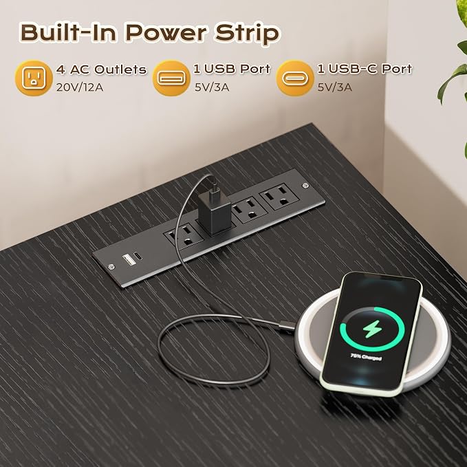 40 X 24 Inch Deeper Desk with Power Outlets | Small Computer Desk for Bedroom, Office Desk for Work from Home, Writing Study Gaming Table, Stable Metal Frame, Black