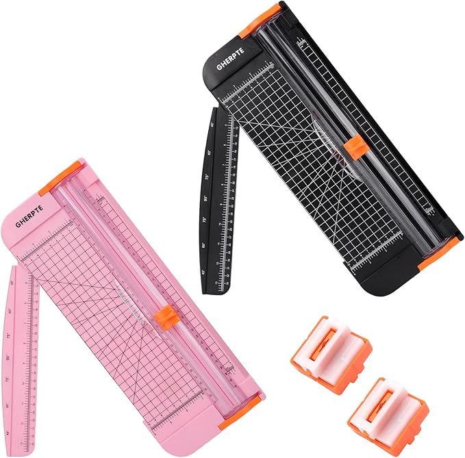2 Set A4 Paper Cutter 12 Inch Titanium Paper Trimmer Scrapbooking Tool with 2pcs Replacement Blades with Automatic Safety Guard and Side Ruler for Craft Paper,Cardstock,Photo,Coupon, Label