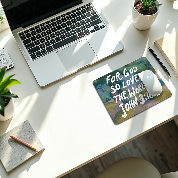 John 3:16 Christian Bible Verse Mouse Pad, for God So Loved The World Scripture Mouse Pads Mousepad for Home Office Dorm Computers Laptop Supplies Desk Accessories, 9.5x7.9 Inch