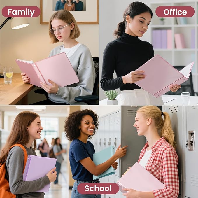SUNEE 3 Ring Binder 2 Inch 2 Pack, Clear View Binder Three Ring PVC-Free (Fit 8.5x11 Inches) for School or Office Supplies, Pink & Purple