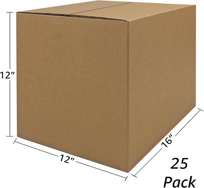 Corrugated Shipping Boxes, 25 Pack, 16 x 12 x 12 inch | Medium Mail & Shipping Packaging, Cardboard, Brown, For Storage & Mailing