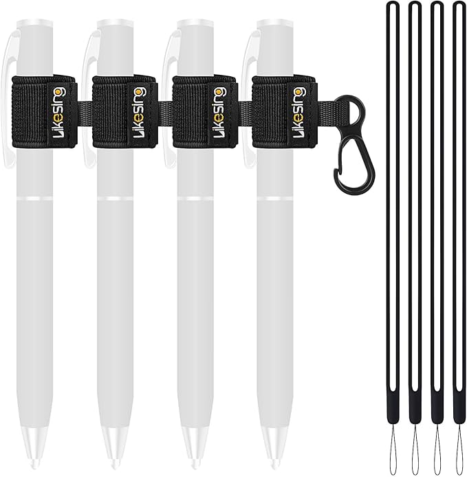 Pen Holder for Lanyard, 4 Set Elastic Retractable Pencil Holder with Silicone Lanyard Around Neck, Pen Leash for Nurses, Teachers, Waitres, Carpenters, Construction Workers(Black)