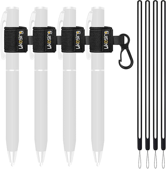 Pen Holder for Lanyard, 4 Set Elastic Retractable Pencil Holder with Silicone Lanyard Around Neck, Pen Leash for Nurses, Teachers, Waitres, Carpenters, Construction Workers(Black)