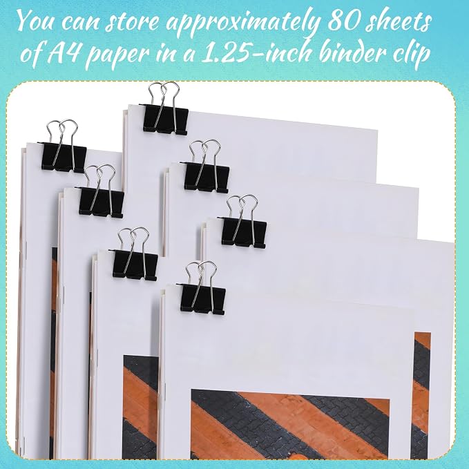 Jetec 500 Pcs Black 1.25 Inch Binder Clip Paper Clamp Metal Paper Clip | for Teachers Students Classroom Business Office and School Office Supplies