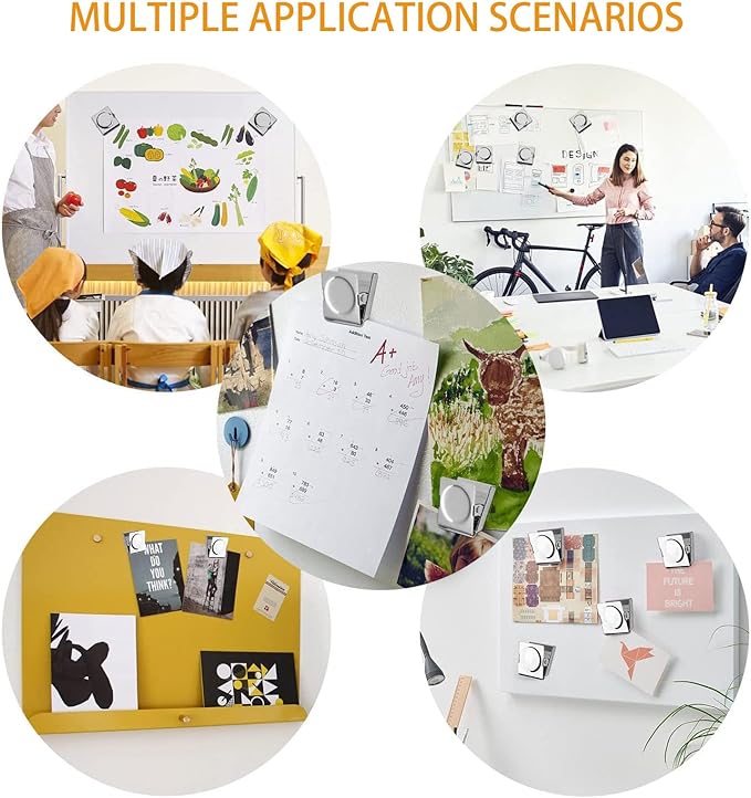 Square Strong Magnetic Clips, 2.3"-6 Pcs, 57 mm, Silver, Refrigerator Magnet Clips, Magnets, Office Supplies, Photo Displays