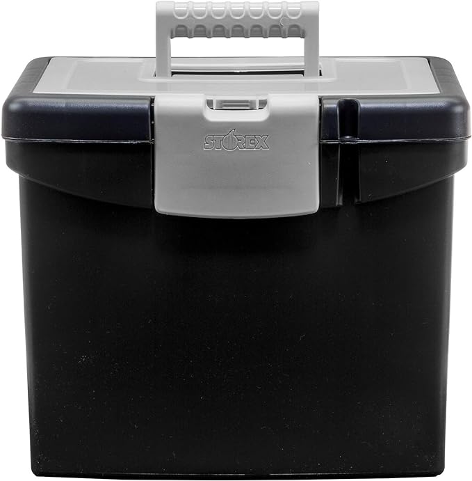 Storex 61504B02C Portable File Box with XL Lid, 11 x 13-1/2 x 11 Inches, Black (Pack of 3)