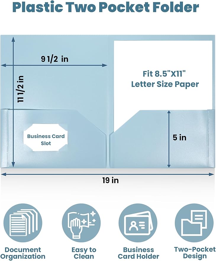 SUNEE Folders with Pockets (6 Pack, Pastel Colors), Plastic Folder with Pocket, Poly Folder for Documents Letter Size, 2 Pocket Folders for Kids, Home, School, Office