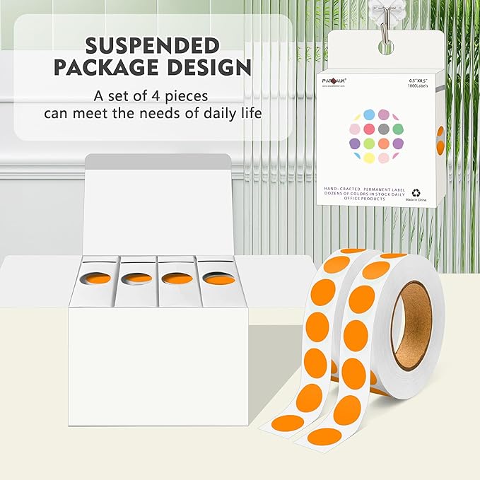 PARLAIM 4000 Pack Orange Dot Stickers, 1/2 inch Round Circle Label 4 Rolls Permanent Adhesive Color-Code Sticker Labels in Dispenser Box