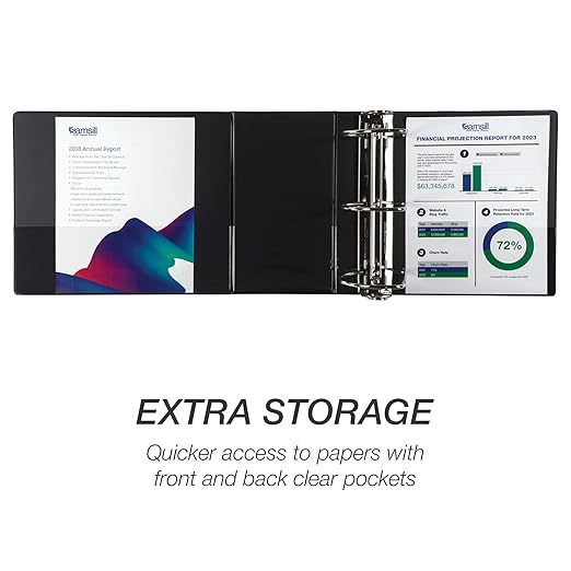 Samsill Durable 6 inch 3 Ring Binder, Made in USA, Locking D Ring 100% Recycled Chipboard, Black, 6 Pack