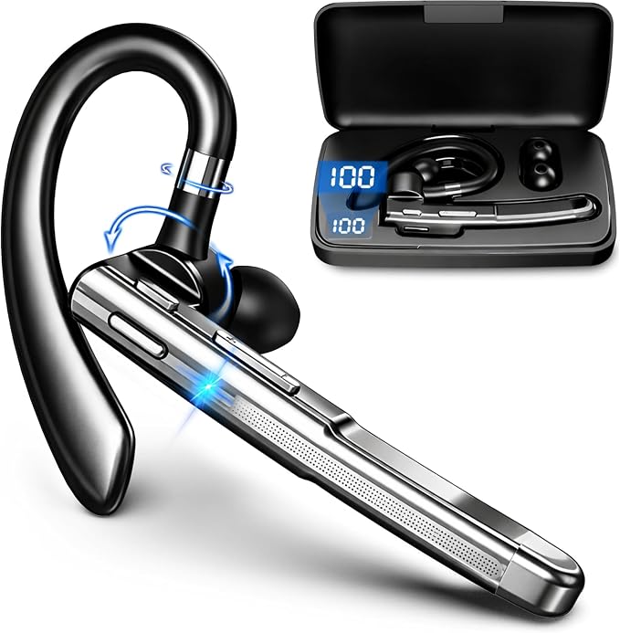 Bluetooth Headset V6.1,100Hrs Talk Time Single-Ear Wireless Earbud,CVC8.0 Noise Cancelling Bluetooth Earpiece,Handsfree Headset with Mic,Driving Headphoone for Trucker, Office, Business