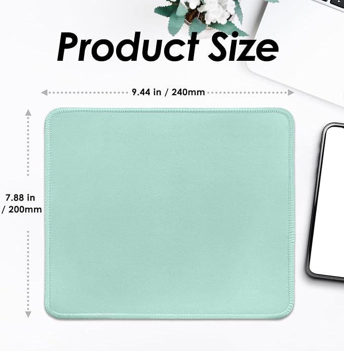 FROGIGO Mouse Pad with Stitched Edges - Solid Color Mousepad for Women, 9.25 x 7.75 inch Washable Square Desk Pad, Non-Slip Rubber Base, Office Home Laptop Accessories - Baby Blue