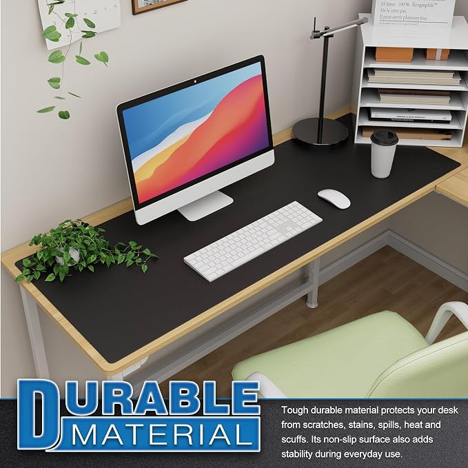 K KNODEL Extra Large Desk Mat, Leather Mouse Pad (47.2"x17", Black) | Desk Pad, Keyboard Pad, Computer and Laptop Mat, Desktop Protector and Cover, Writing Pad and Blotter for Home Office