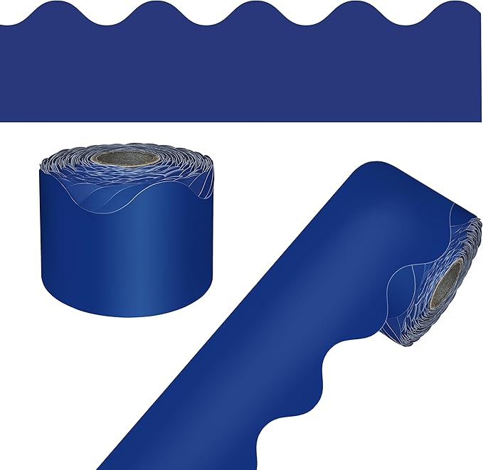 Carson Dellosa Education 65Ft of Navy Blue Bulletin Board Borders, 1 Roll of Scalloped Trim for Rolling Whiteboard, Cork and Posterboard, Patriotic Decorations, Party, and Classroom Decor