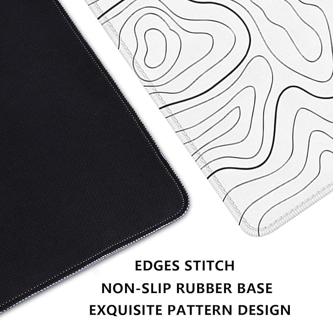 White Topographic Mouse Pad,Gaming Desk Pad with Stitched Edges Non-Slip Rubber Base Extended XL Mousepad Big Desk Mat for Office Home Work(27.5X11.8 Inch)