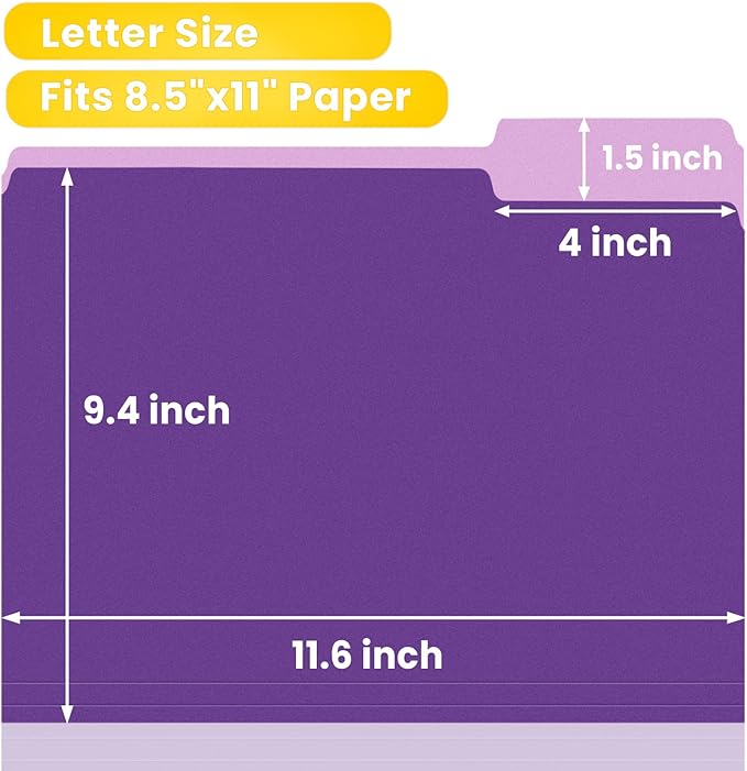 SUNEE File Folders, 120 Pack Manilla Folders 8.5 x 11, 1/3 Cut Tab for Easy Labeling and Organization, Durable Standard Paper for Home, Office, School Filing, Purple