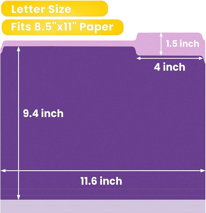 SUNEE File Folders, 120 Pack Manilla Folders 8.5 x 11, 1/3 Cut Tab for Easy Labeling and Organization, Durable Standard Paper for Home, Office, School Filing, Purple