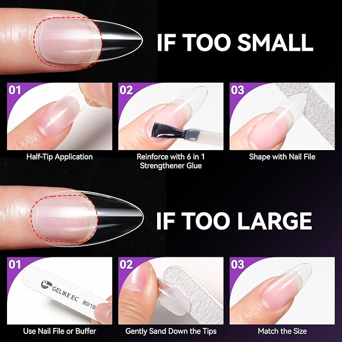 Gelike EC Soft Gel Full Cover Nail Tips Kit for Soak Off Nail Extensions, 552 Pcs Clear Medium Square Gelly Tips Pre-Buff PMMA False Press on Nail Tips, 12 Sizes