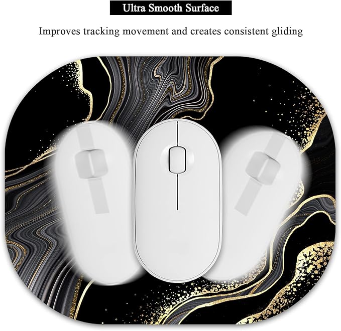 Small Mouse Pad 6 x 7 Inch, Oval Mini Mouse Pad with Non-Slip Rubber Base, Waterproof Compact Mouse Mat for Laptop Computer Wireless Mouse Keyboard Tray Home Office Travel, Black Marble