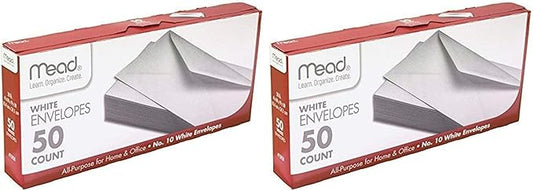 Mead #10 Envelopes,Letter Size,4-1/8" x 9-1/2",Gummed Closure,White All-Purpose for Home & Office Mail,(75050),(Pack of 100)