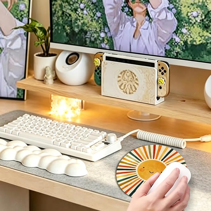 Boho Colorful Sunshine Round Mouse Pad 7.9x7.9in | Boho Office Supplies,Rainbow Sunshine Mousepad Mouse Mat for Computer Laptop Home Office Dorm Desk Accessories