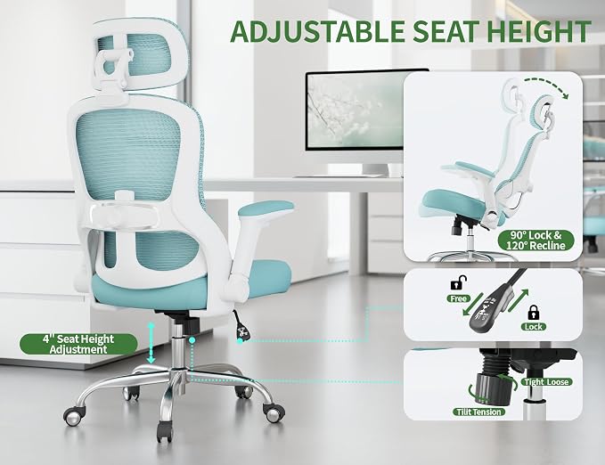 Ergonomic Office Chair: 400LBS Computer Desk Chair Comfy Lumbar & Headrest | Big and Tall Office Chair-Gaming Chairs for Adults-Executive Rolling Task Chairs for Home Work-Breathable Mesh Support(Blue)