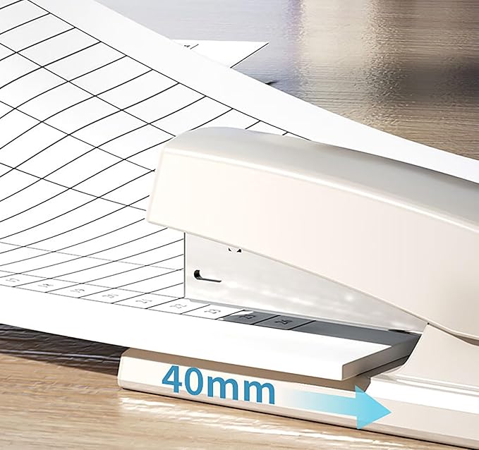 Labor Saving Black Desktop Staple, 4.8 Inch Stapler with 500 Pcs No.12 Staples for 20 Sheets Capacity (White)