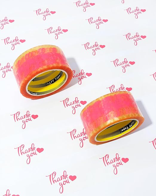 LLPT Packing Tape with Thank You Print 1.88” x 65 Yards Each 8 Pack Heavy Duty High Viscosity Safety Sealing on All Box Types for Decorating Shipping Mailing Boxes (TY4860CC08)