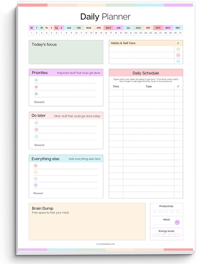 ADHD Daily Planner Notepad for Neurodivergent Adults - Productivity Daily Planner Desk Pad & Task Management to Stay Organized and Focused Note Pad (Rainbow, A4 Portrait)