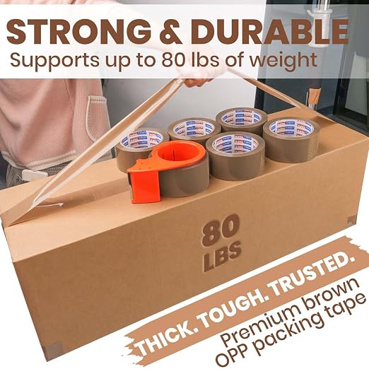 ADHES Brown Packing Tape with Dispenser, 1.88in x 55yds x 2.6mil | Heavy Duty Shipping Tape for Boxes, Strong Adhesive Box Sealing Tape, 3 Rolls