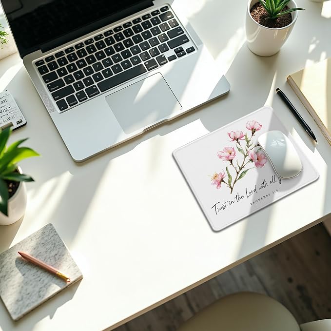 Floral Christian Mouse Pad for Desk 9.5x7.9,Christian Office Decor | Trust in The Lord with All Your Heart Bible Verse Mouse Pads Mousepad for Home Office Dorm Computers Laptop Desk Accessories