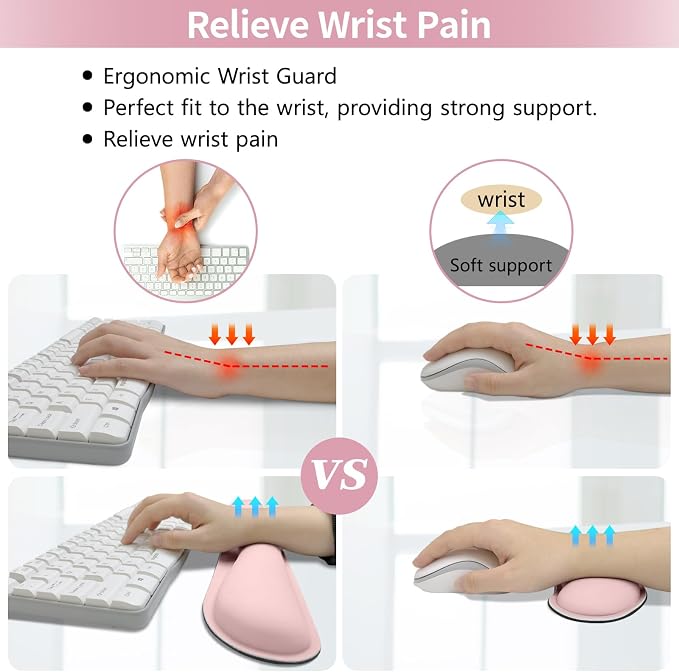 Pink Leather Desk Pad and Keyboard Wrist Rest, 31.5"x15.7" | 3in1 Mouse pad + Keyboard Wrist Rest + Mouse Wrist Rest, Non-Slip Waterproof Desk Writing Pad for Office and Home