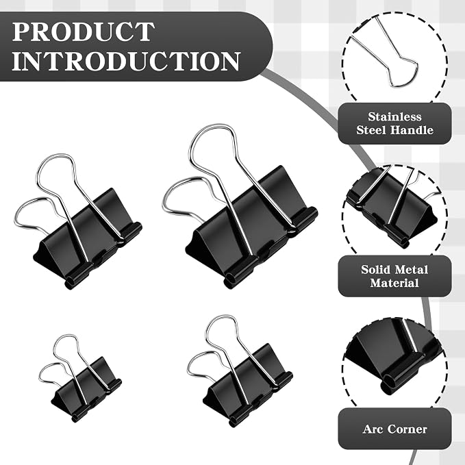 Binder Clips Paper Clamps Assorted Sizes 140 Count,4 Sizes in One Pack, Large, Medium, Small and Micro Binder Paper Clips for Office, Home, School Supplies