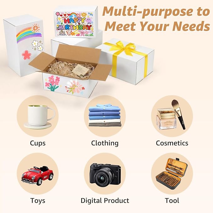 EXYGLO 30 Pack 9x6x4, 10x7x5, 11x6x6 Assorted Sizes Shipping Boxes for Small Business, Each Size 10 Pack, White Corrugated Cardboard Small Box for Packaging, Moving, Mailing, and Storing