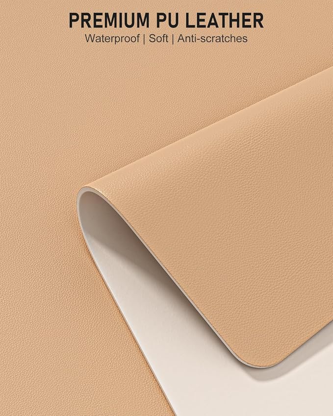 Desk Pad, 35.5" x 17" PU Leather Non-Slip Desk Mat Large Mouse Pad for Desktop, Waterproof Laptop Computer Writing Mat for Office, Home, Work, Gaming, Lead Yellow