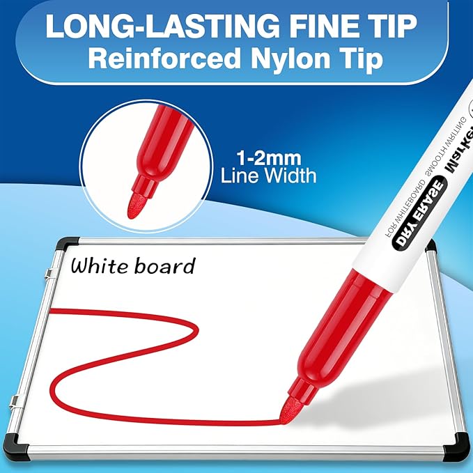 SFAIH Red Dry Erase Markers Fine Tip - 12 Pack Whiteboard Markers Standard Set For Grading Papers, Editing, Corrections & Important Highlights | Low-Odor