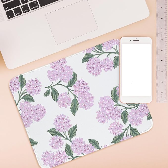 Pink Hydrangea Mouse Pad, Light Pink Mousepads, Flroal Mouse Pad for Desks, Hydrangea Aesthetic Office Desk Accessories Aesthetic 10.2x8.2