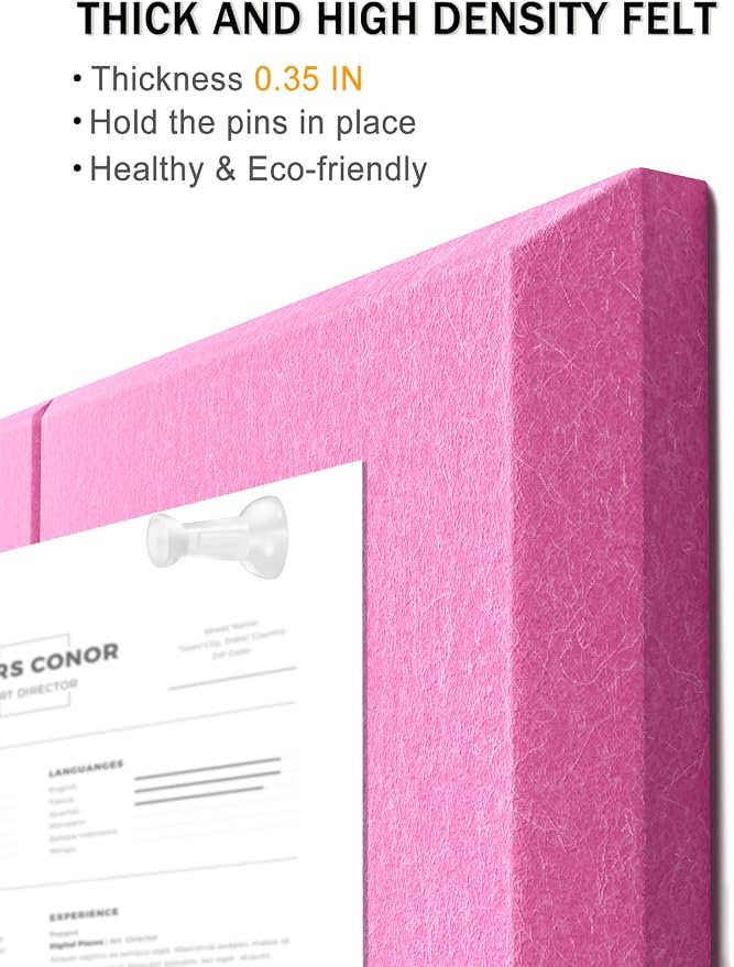 Hsurbtra Large Cork Board for Wall 47 x 36 Inch, 12 Pack Felt Bulletin Notice Board with Pushpins for Office Home School Farmhouse Wall Decor, Pink