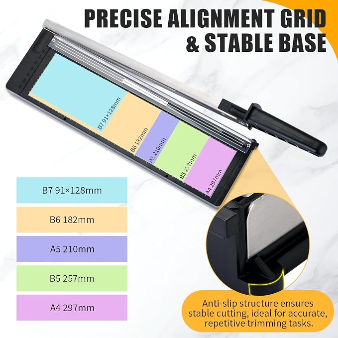 A4 Paper Cutter, 12“ 8 Sheet Capacity, Heavy Duty Paper Cutter | Fit for Cardstock, Guillotine Paper Trimmer for Crafting, Classroom and Office, A4, Letter Szie Paper Cutter