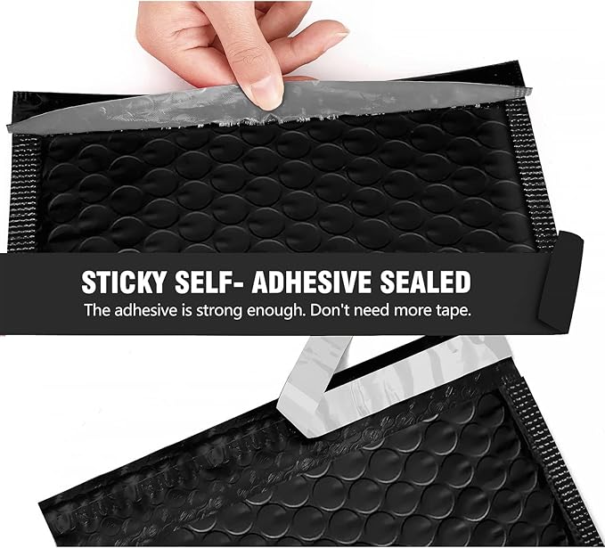 HBlife 50Pcs Black Bubble Mailers, 4x8 Inches Self Seal Black Poly Mailers, Padded Envelopes Shipping Bags Packaging for Small Business