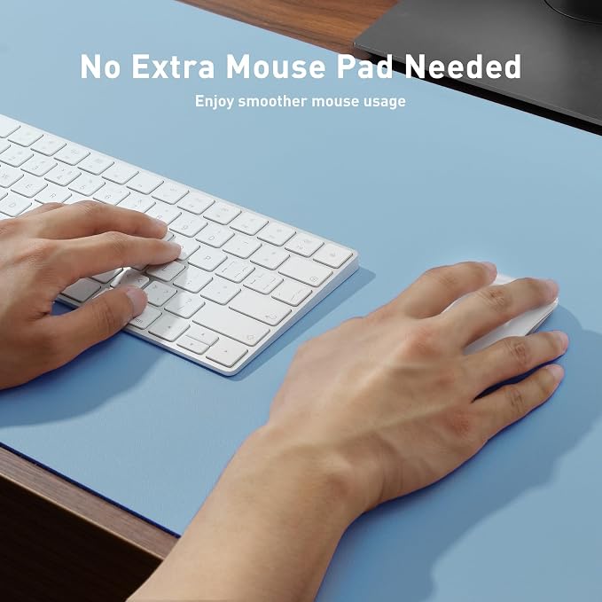 Aothia Faux Leather Desk Mat for Keyboard & Mouse (Sky Blue, 48" x 17") | Creates One Clean Surface For Your Keyboard, Mouse And Laptop, Helping Keep Your Workspace Organized Every Day