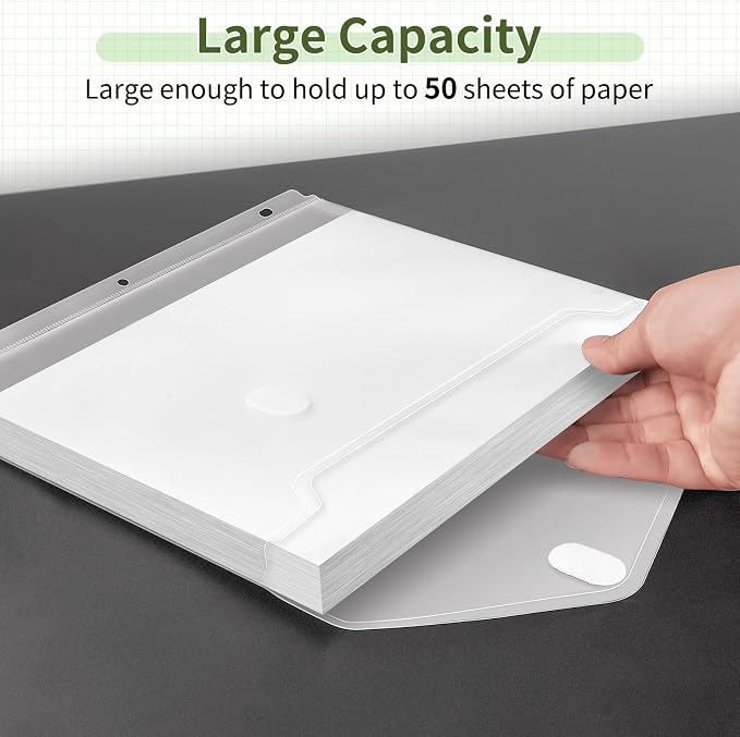 Sooez 48 Pack Binder Folders Pockets with Staggered Closures, Letter Size | Clear Binder Pockets for 3 Ring Binder, Space-saving Binder Organizer Sleeves, Binder Divider with Pockets, for School Office