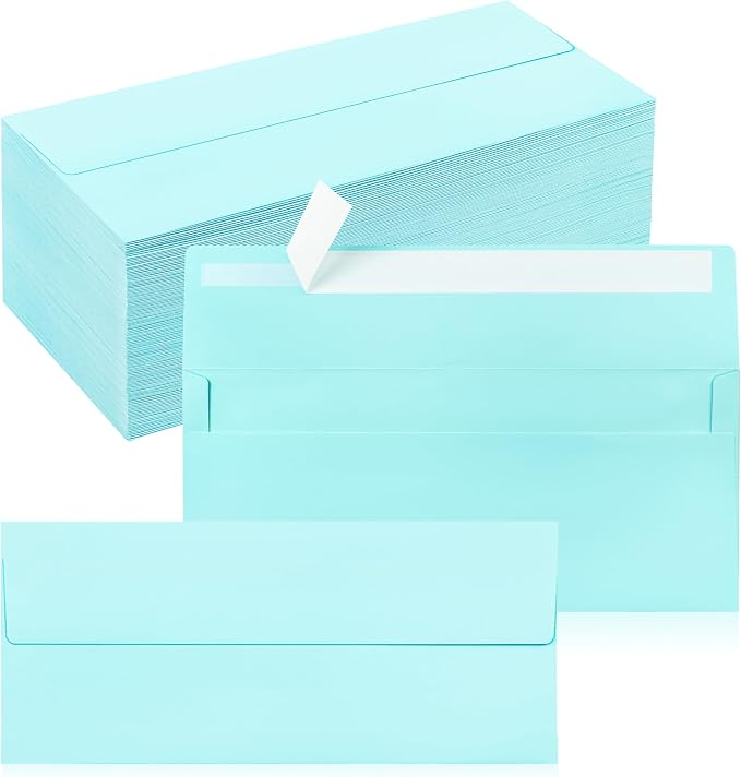 200 Pack #10 Light Blue Envelopes Letter Size Self Seal Business Envelopes | Security Mailing Envelopes, 4 1/8 x 9 1/2 Inches