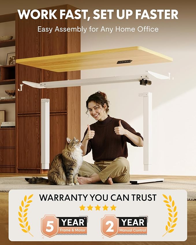 FLEXISPOT EN1 One-Piece Standing Desk with 1-Inch Thick Seamless Desktop, 55"x28" Electric Height Adjustable Desk for Home Office, Multi-Monitor Setups & Easy Assembly, Maple