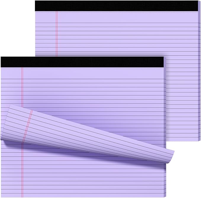 2 Pack Purple 11" x 9.5" Legal Pads College Ruled Notepad Note Pads 30 Sheets Lined Paper Pads 80 GSM Legal Pad Perforated Writing Pads with Sturdy Back for School, Office, Home