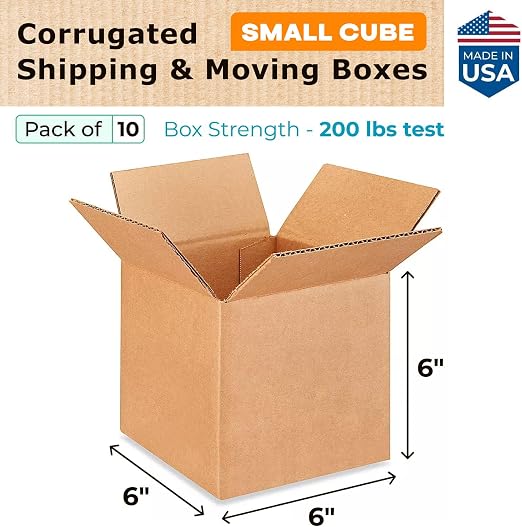 Small Cube Moving & Shipping Boxes 6x6x6 inches (10-Pack) - Extra Strength 200 lb vs Regular - Corrugated Moving Boxes - Box for Packaging Moving Supplies - Packaging Box by IDL Packaging | Extra Strength 200 lb vs Regular - Corrugated Moving Boxes - B...