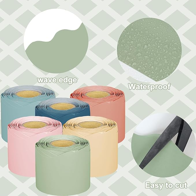 240Ft Boho Bulletin Board Borders Colorful Classroom Border Trim Boho Scalloped Borders Stickers Rolled Boho Bulletin Board Decorations for Classroom School Home Office Chalkboard Decor, 6 Rolls