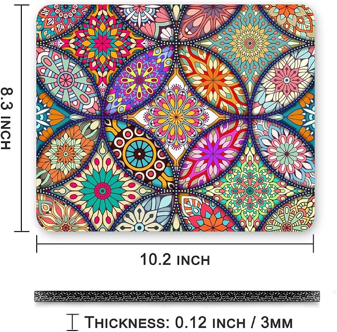 BOSOBO Mouse Pad, Floral Mandala Mouse Mat, Small Custom Mouse pad for Gaming, Office, Women and Men, Non-Slip Rubber Base, Stitched Edge, Waterproof, Rectangle 10.2 x 8.3 Inch, Flower Mousepad