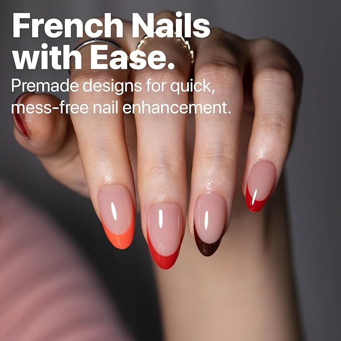 SXC Cosmetics French Tip Press On Nails 150 Pieces in 15 Sizes Ultra Fit with Pre-applied Tip Primer and Base Coat, No Need to File Fake Nails for Nail Art DIY X-Pro Tips (5RED114-S Almond)