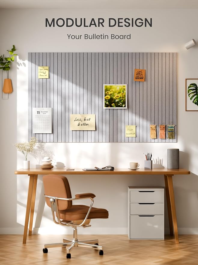 Bumusty 36"x 24" Large Felt Bulletin Board Tiles,Soft Gray | 6-Pack Cork Board Alternative, Wall Decor, 30 Pushpins, 30 Adhesive Tabs, Vision Board, Office, Classroom, Home, Dorm